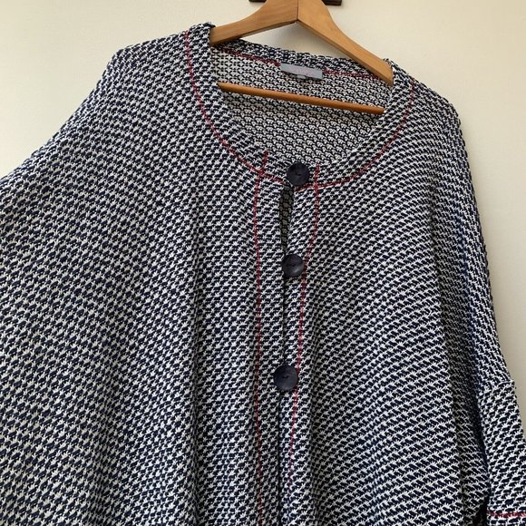 Sahara Cardigan Jacket Sze M / L Navy Blue & White Cotton Blend Draped Oversized - Picture 5 of 12